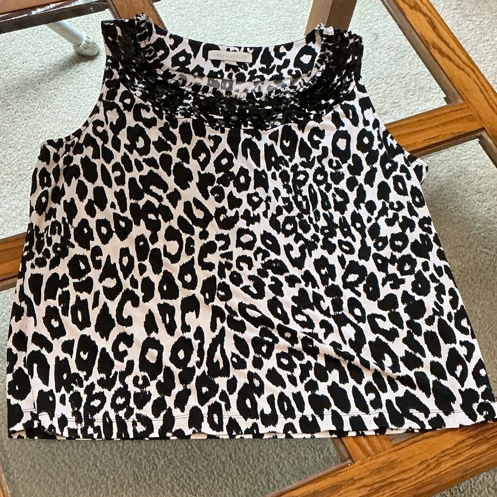 Laura Ashley Black and White Leopard Print Beaded Neckline Camisole - Picture 5 of 7